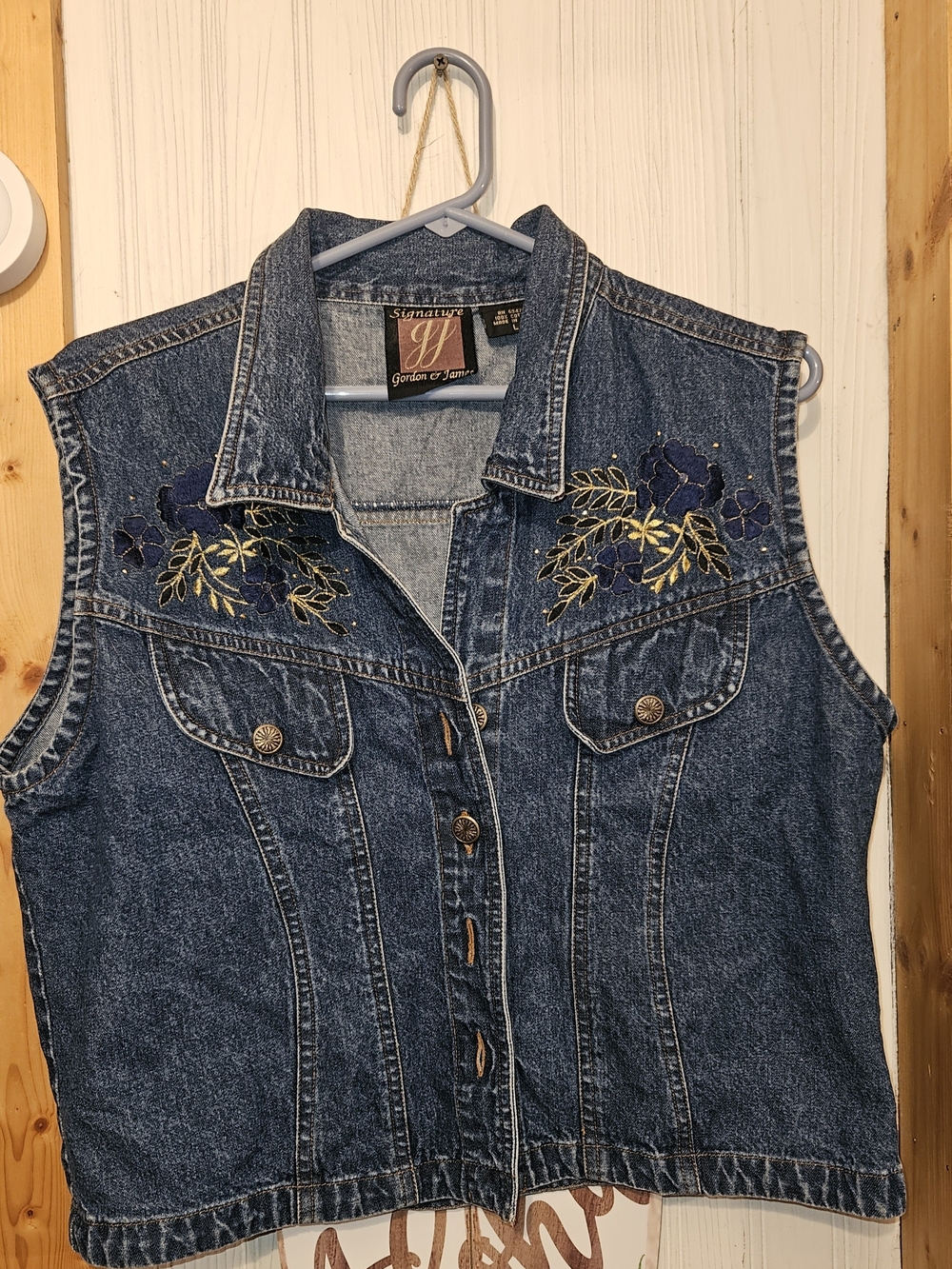 Signature Embroidered Denim Vest - Blue